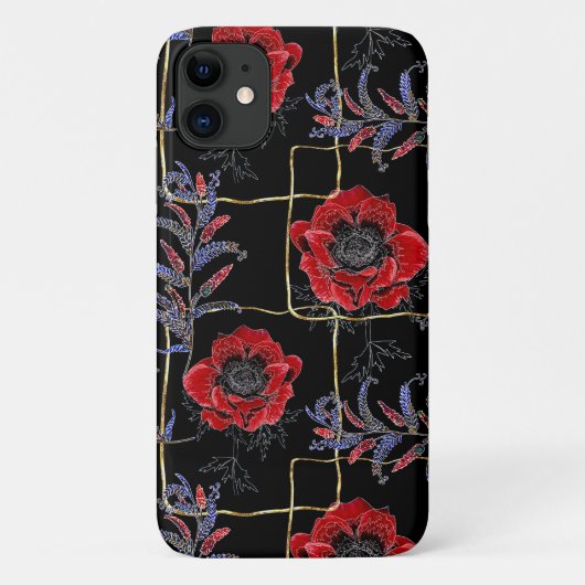 Rode bloemen op zwart. Case-Mate iPhone case (Achterkant)