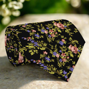 Rode Bloemen Paarse Bloemen Groene Bladeren Plante Stropdas