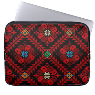 Rode bloemen Palestina Borduurwerk patronen Patroo Laptop Sleeve