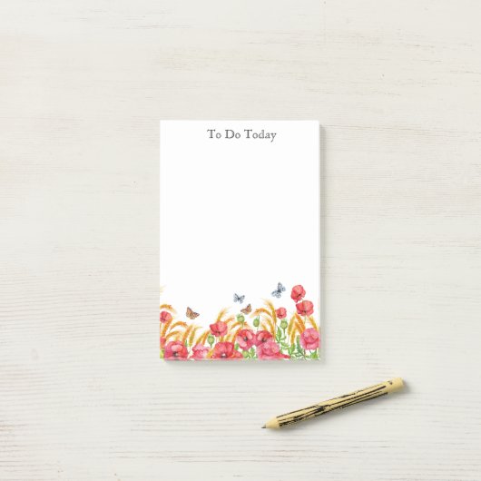 Rode bloemen/papavers en botervliegen Opmerking Post-it® Notes (Op bureau)