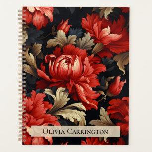 Rode Bloemen Pioen Patroon Gepersonaliseerd Planner