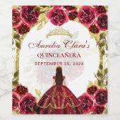 Rode Bloemen Prinses Gouden Boog Quinceanera Wijn Etiket (Enkel label)