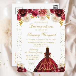 Rode Bloemen Prinses Quinceañera Briefkaart