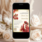 Rode Bloemen QR Code Anand Karaj Sikh Bruiloft Kaart