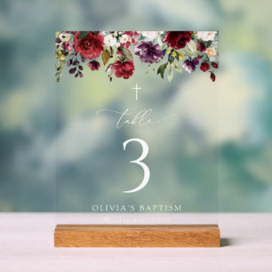 Rode Bloemen, Roze Bloemen, Tafelnummer Baptism Acryl Bord