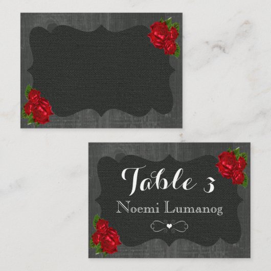 Rode Bloemen Rozen Hout Gotische Trouwplaats Kaart Plaatskaartje (Voorkant / Achterkant)