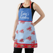 Rode Bloemen Shabby Chic Blue Gingham Aanpasbaar Schort (Insitu)