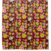 Rode bloemen tropisch douchegordijn (Voorkant)