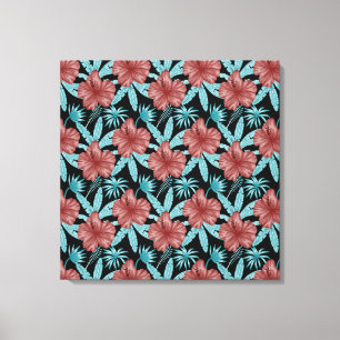 Rode bloemen tropisch naadloos patroon &blauwe bla canvas afdruk