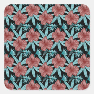 Rode bloemen tropisch naadloos patroon &blauwe bla vierkante sticker