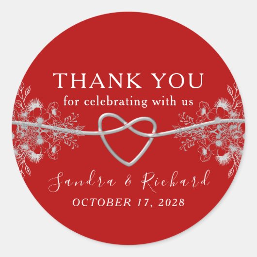 Rode Bloemen Trouwen Dank u gunst Ronde Sticker (Voorkant)