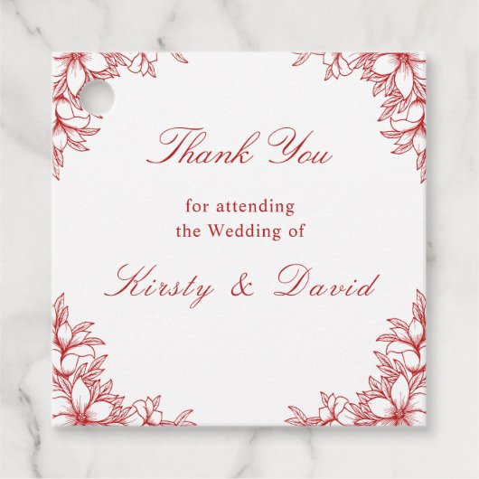 Rode  Bloemen Trouwgunst Labels (Voorkant)