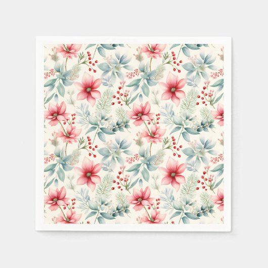 Rode Bloemen Vakantie servet (Voorkant)