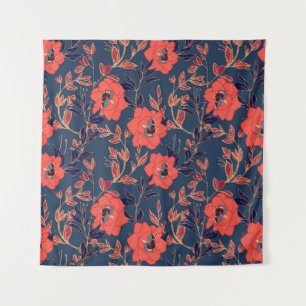 Rode bloemen van rozen en pinda's met bladeren en wandkleed