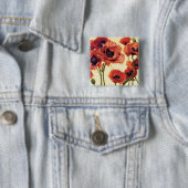 Rode bloemen vierkante button 5,1 cm (In situ)