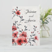 Rode Bloemen Vintage bruiloft Kaart (Staand voorkant)