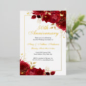 Rode Bloemen Vlinder 50ste bruiloft Jubileum Folie Uitnodiging (Staand Voorkant)