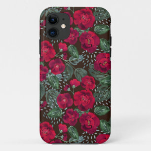 Rode bloemen, waterverf florale patroon. iPhone 11 hoesje