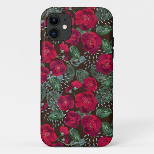 Rode bloemen, waterverf florale patroon. Case-Mate iPhone case (Achterkant)