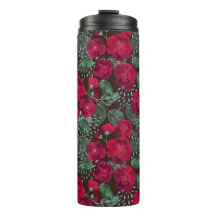 Rode bloemen, waterverf florale patroon. thermosbeker