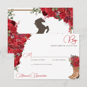 Rode Bloemen Western Charro Quinceañera RSVP Kaartje