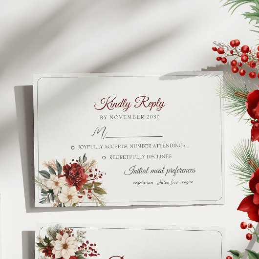 Rode Bloemen Winter Wedding RSVP Card
