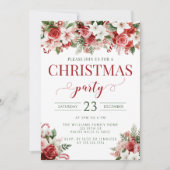 Rode bloemenfeest snoep Kerstfeest uitnodiging (Voorkant)