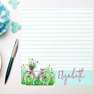 Rode bloemenfiets gepersonaliseerd notitieblok