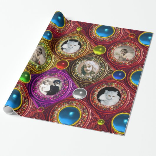 RODE BLOEMENKERSTKRANSEN, FOTO FRAME MET BLAUWE ED CADEAUPAPIER (Uitgerold)