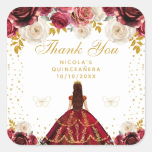 Rode bloemenkleed Quinceañera-prinses Vierkante Sticker