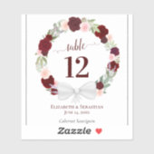 Rode bloemenkrans huwelijks tafelnummer wijnlabel sticker (Vel)