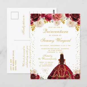 Rode bloemenkroon Prinses Quinceañera Briefkaart