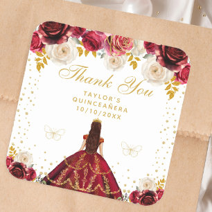 Rode bloemenkroon Prinses Quinceañera Vierkante Sticker