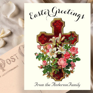 Rode Bloemenkruis  Paasreligieus Briefkaart