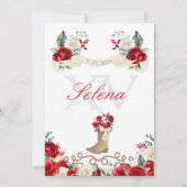 Rode Bloemenlaarzen Rozen Western Quinceañera Kaart (Achterkant)