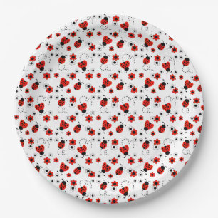 Rode bloemenlieveheersbeestjes papieren bordje