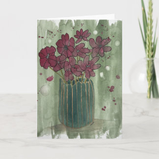 Rode bloemenvintagevaaskaart kaart