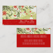 rode bloemetjes olijfgroene grunge visitekaartje (Voorkant / Achterkant)
