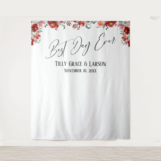 Rode Bloemige Beste Dag Ooit Foto Achtergrond Wandkleed (Voorkant)