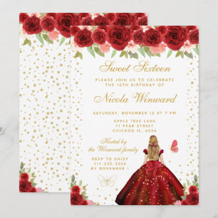 Rode Bloemige Blonde Haar Prinses Sweet Sixteen Kaart