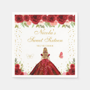 Rode Bloemige Blonde Haar Prinses Sweet Sixteen Servet