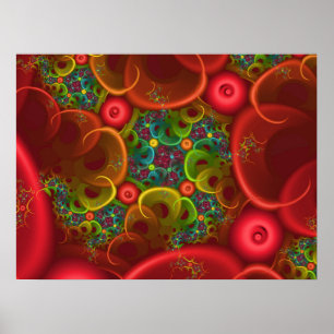 Rode Bloemige Fractal Poster