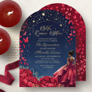 Rode Bloemige Hemelse Prinses Elegante Quinceanera Kaart