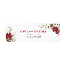 Rode bloemige kerst bruiloft retouradres sticker