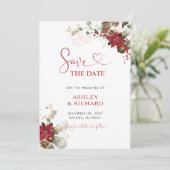 Rode bloemige Kerst Huwelijk Bewaar de Datum Save The Date (Staand voorkant)