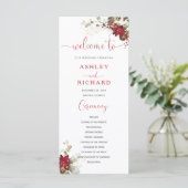 Rode Bloemige Kerst Huwelijksprogramma Programma (Staand voorkant)