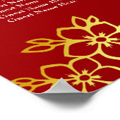 Rode bloemige moderne Chinese trouwzitjes Poster (Hoek)