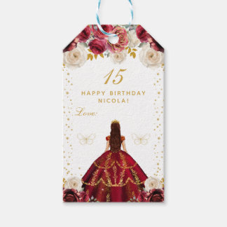 Rode Bloemige Prinses Gelukkige Verjaardag Cadeaulabel
