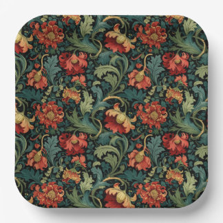 Rode bloemige William Morris print Papieren Bordje