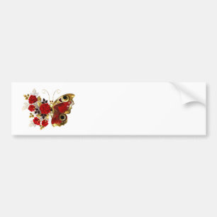 Rode bloemvlinder met rode rozen bumpersticker